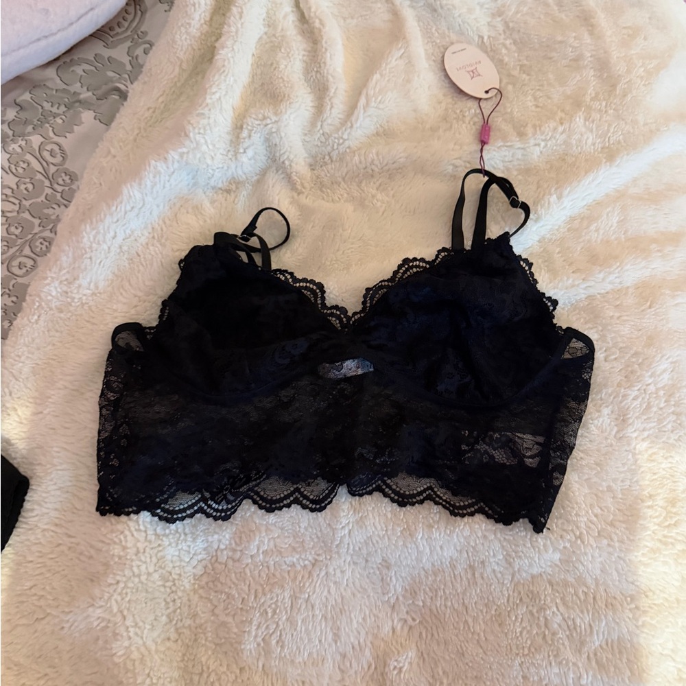 Two Adore Me Black Lace Longline Bralette never worn with tags